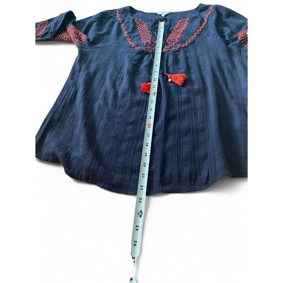 NWT Crown & Ivy Women’s Embroidered  Blue/ Red Long Sleeves Cotton Blouse M - Picture 6 of 10